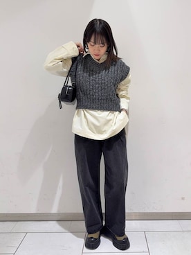 「アイテム（シューズ、グリーン系）」を使った、あおいさん（レディース・158cm）の冬コーディネート