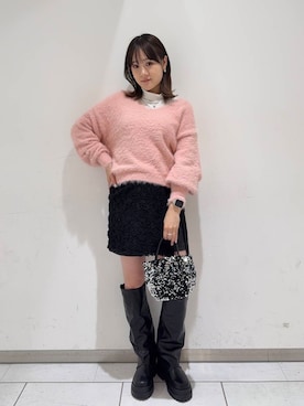 「KBF（ケイビーエフ）のカバーデザインロングブーツ（ブーツ）」を使った、あおいさん（レディース・158cm）の冬コーディネート