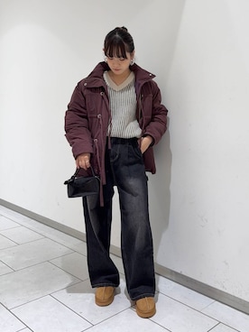 「アイテム（ダウンジャケット/コート、レッド系）」を使った、あおいさん（レディース・158cm）の秋コーディネート