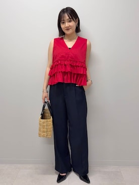 「URBAN RESEARCH（アーバンリサーチ）のアイテム（かごバッグ）」を使った、あおいさん（レディース・158cm）の夏コーディネート