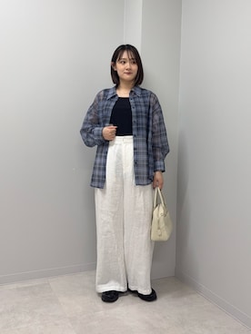 「URBAN RESEARCH（アーバンリサーチ）のシアーチェックオーバーシャツ（シャツ/ブラウス、ブルー系）」を使った、あおいさん（レディース・158cm）の夏コーディネート