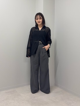 「LAATO（ラート）のwide easy trousers（その他パンツ、グレー系）」を使った、あおいさん（レディース・158cm）の春コーディネート