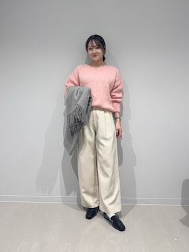 「アイテム（ストール/ショール）」を使った、あおいさん（レディース・158cm）の秋コーディネート