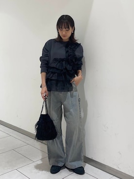 「KBF（ケイビーエフ）のフリルドッキングスウェット（スウェット）」を使った、あおいさん（レディース・158cm）の秋コーディネート