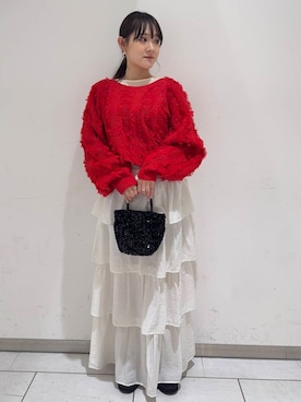 「KBF（ケイビーエフ）のシアーベロアシャーリングスリーブトップス（Tシャツ/カットソー）」を使った、あおいさん（レディース・158cm）の冬コーディネート