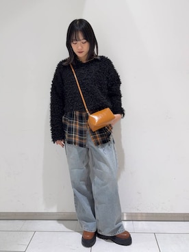 「KBF（ケイビーエフ）のカバーデザインロングブーツ（ブーツ）」を使った、あおいさん（レディース・158cm）の冬コーディネート