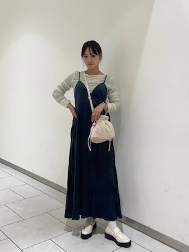 「KBF（ケイビーエフ）のシアーベロアシャーリングスリーブトップス（Tシャツ/カットソー）」を使った、あおいさん（レディース・158cm）の秋コーディネート