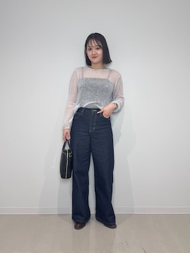 「KBF（ケイビーエフ）のバックオープンシアーニット（ニット/セーター、ブルー系）」を使った、あおいさん（レディース・158cm）の春コーディネート