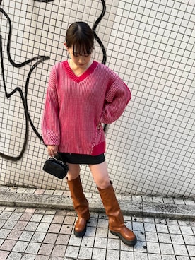 「KBF（ケイビーエフ）のカバーデザインロングブーツ（ブーツ）」を使った、あおいさん（レディース・158cm）の秋コーディネート