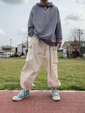 「ADRER（アドラー）のdock tag half zip heavy weight parker/ドックタグハーフジップヘビーウェイトパーカー（パーカー、グレー系）」を使った、　hyt_WEARさん（メンズ・173cm）の春コーディネート