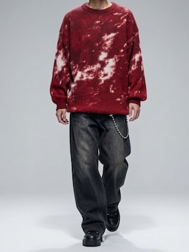 「ADRER（アドラー）のPremium Fuwamochi Knit / 極上ふわもちニット（ニット/セーター、レッド系）」を使った、　Fujito_WEARさん（メンズ・173cm）の夏コーディネート