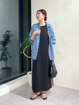 「Jena espace merveilleux（ジェナ　エスパスメルヴェイユ）の配色ノースリワンピース（ワンピース、ブラック系）」を使った、jenachikaさん（レディース・166cm）の夏コーディネート