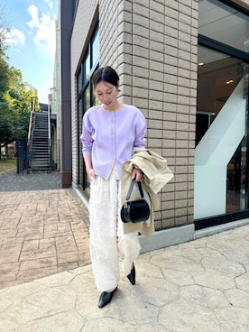 「アイテム（カーディガン/ボレロ、パープル系）」を使った、jenachikaさん（レディース・166cm）の冬コーディネート