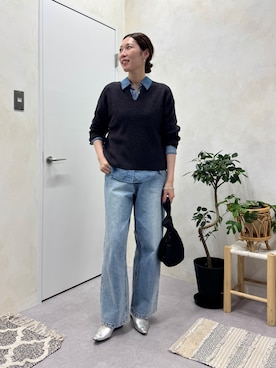 「Jena espace merveilleux(ジェナ エスパスメルヴェイユ)の【すっきりニット】カタアゼ編みVネックニット(ニット/セーター、グレー系)」を使った、jenachikaさん(レディース・166cm)の夏コーディネート