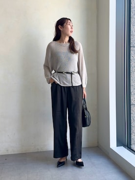 「Jena espace merveilleux（ジェナ　エスパスメルヴェイユ）のペーパーヤーン7分袖ニット（ニット/セーター、グレー系）」を使った、jenachikaさん（レディース・166cm）の夏コーディネート