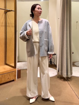 「アイテム（ノーカラージャケット）」を使った、jenachikaさん（レディース・166cm）の秋コーディネート