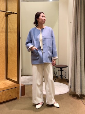 「アイテム（ノーカラージャケット）」を使った、jenachikaさん（レディース・166cm）の秋コーディネート