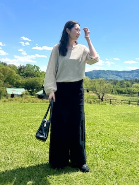 「Jena espace merveilleux(ジェナ エスパスメルヴェイユ)のペーパーヤーンルーズニット(ニット/セーター、ベージュ系)」を使った、jenachikaさん(レディース・166cm)の春コーディネート