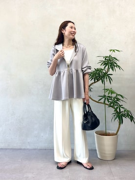 「Jena espace merveilleux(ジェナ エスパスメルヴェイユ)の【体型カバー◎】ペプラムパーカー(Tシャツ/カットソー、グレー系)」を使った、jenachikaさん(レディース・166cm)の春コーディネート