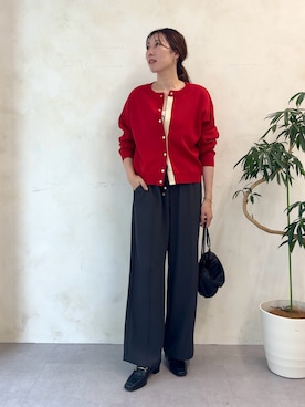 「Jena espace merveilleux（ジェナ　エスパスメルヴェイユ）の袖ビハイメッシュカーディガン（ニット/セーター、レッド系）」を使った、jenachikaさん（レディース・166cm）の夏コーディネート