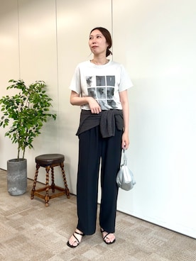 「Jena espace merveilleux(ジェナ エスパスメルヴェイユ)のマルチプリントT(Tシャツ/カットソー、グレー系)」を使った、jenachikaさん(レディース・166cm)の夏コーディネート