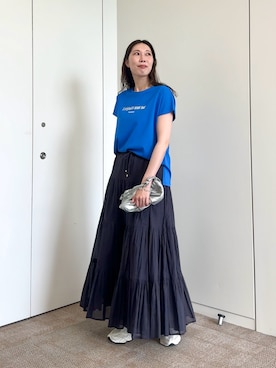 「Jena espace merveilleux(ジェナ エスパスメルヴェイユ)のコンパクトロゴカットソー(Tシャツ/カットソー、ブルー系)」を使った、jenachikaさん(レディース・166cm)の春コーディネート