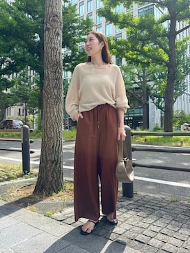 「Jena espace merveilleux(ジェナ エスパスメルヴェイユ)のペーパーヤーンルーズニット(ニット/セーター、ベージュ系)」を使った、jenachikaさん(レディース・166cm)の夏コーディネート