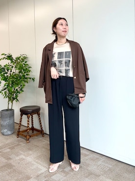 「Jena espace merveilleux(ジェナ エスパスメルヴェイユ)のマルチプリントT(Tシャツ/カットソー、ベージュ系)」を使った、jenachikaさん(レディース・166cm)の夏コーディネート