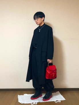 「アイテム（ノーカラーコート）」を使った、神社さん（メンズ・165cm）の冬コーディネート