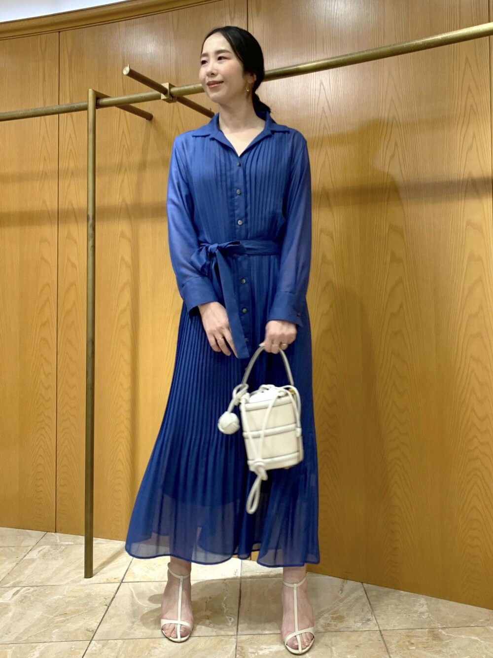 ロイヤルブルー シャツワンピース USA製 ロイヤルブルー オープンカラー シャツワンピース vintage