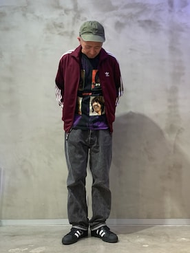 「アイテム（ジャージ、レッド系）」を使った、KHさん（メンズ・174cm）の夏コーディネート