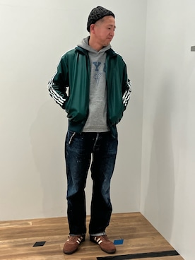 「フェイクレザー」｜「アイテム（ナイロンジャケット）」を使った、KHさん（メンズ・174cm）の冬コーディネート