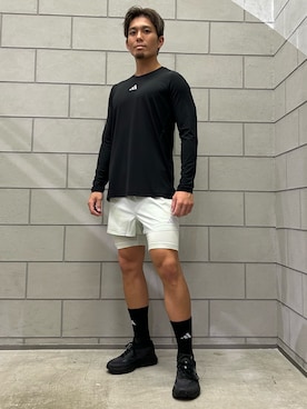 「adidas（アディダス）のHEAT. RDY 2 in 1 HIITショーツ / ハーフパンツ / アディダス adidas（その他パンツ、グリーン系）」を使った、HKさん（メンズ・170cm）の秋コーディネート