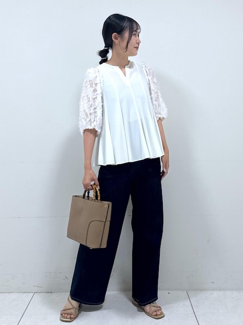 セール】ジャガードスリーブコンビブラウス/イージーケア（シャツ