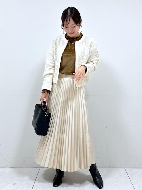 ツイードZIPノーカラーカーディガン/イージーケア（カーディガン