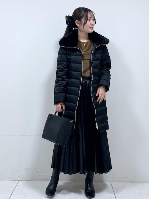 サテンロング丈ダウンコート/イージーケア（ダウンジャケット/コート
