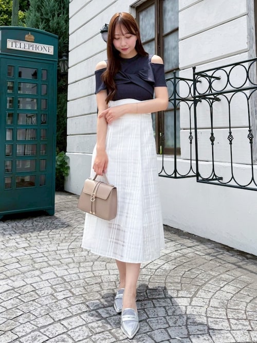 dazzlin ツイストシアーチェックコルセットワンピース　オフホワイト dazzlin（ダズリン）の「ツイストシアーチェックコルセット
