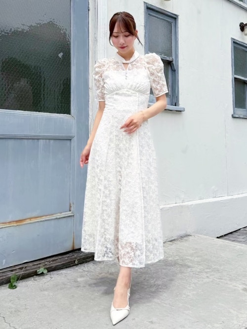 セール】ネックツイスト刺繍レースドレス（ドレス）｜dazzlin