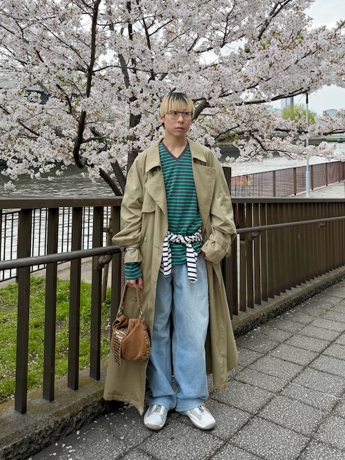 【ロックスペニー】国産レトロ古着70S　ヴィンテージ　デニムトレンチコート 　S 90s ヴィンテージ デニムコート ロングコート 古着 【V49】 | Little