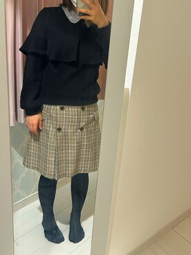 「onewayのアイテム（ニット/セーター、ブラック系）」を使った、niko2osanpo28さん（レディース・154cm）の春コーディネート