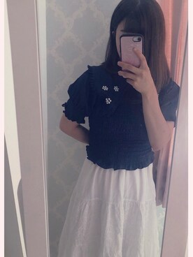 「poppyのアイテム（その他トップス、ブルー系）」を使った、niko2osanpo28さん（レディース・154cm）の春コーディネート