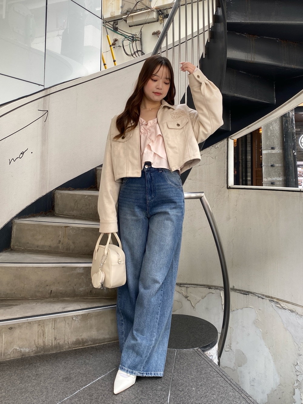 胸ロゴショート丈スエードジップブルゾン WEB限定/REVIVAL】胸ロゴショート丈スエードジップブルゾン