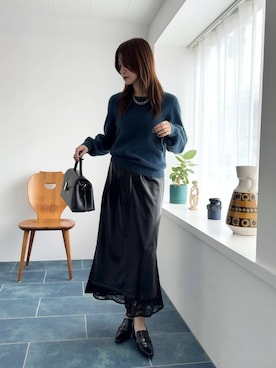 「Andemiu（アンデミュウ）のスクエアフラップバック592843（ハンドバッグ）」を使った、ぽ　んさん（レディース・161cm）の秋コーディネート