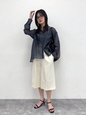 「Andemiu（アンデミュウ）のセンタープレスミディパンツ647399（その他パンツ、ホワイト系）」を使った、ぽ　んさん（レディース・161cm）の夏コーディネート