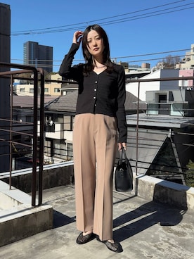 「Andemiu（アンデミュウ）のラウンドメッシュフラットシューズ634249（その他シューズ、ブラック系）」を使った、ぽ　んさん（レディース・161cm）の春コーディネート