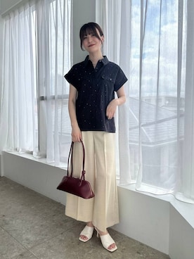 「アイテム（シャツワンピース、ブラック系）」を使った、ぽ　んさん（レディース・161cm）の夏コーディネート