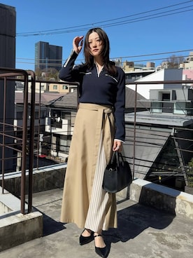 「Andemiu（アンデミュウ）のポインテッドヒールミュール654747（パンプス、ブラック系）」を使った、ぽ　んさん（レディース・161cm）の春コーディネート