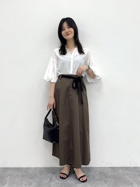 「Andemiu（アンデミュウ）のセパレートヒールサンダル664225（サンダル、ブラック系）」を使った、ぽ　んさん（レディース・161cm）の夏コーディネート