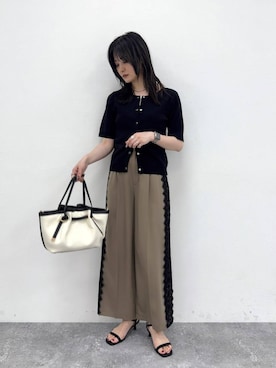 「Andemiu（アンデミュウ）のレースラインストレートパンツ/1017851（スラックス、ブラウン系）」を使った、ぽ　んさん（レディース・161cm）の夏コーディネート