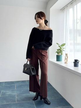 「Andemiu（アンデミュウ）のスクエアフラップバック592843（ハンドバッグ）」を使った、ぽ　んさん（レディース・161cm）の秋コーディネート